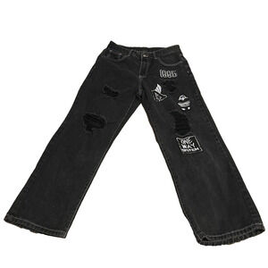 Shein Distressed Black Denim Jeans Patches Ripped Graphic Original Denim Size M